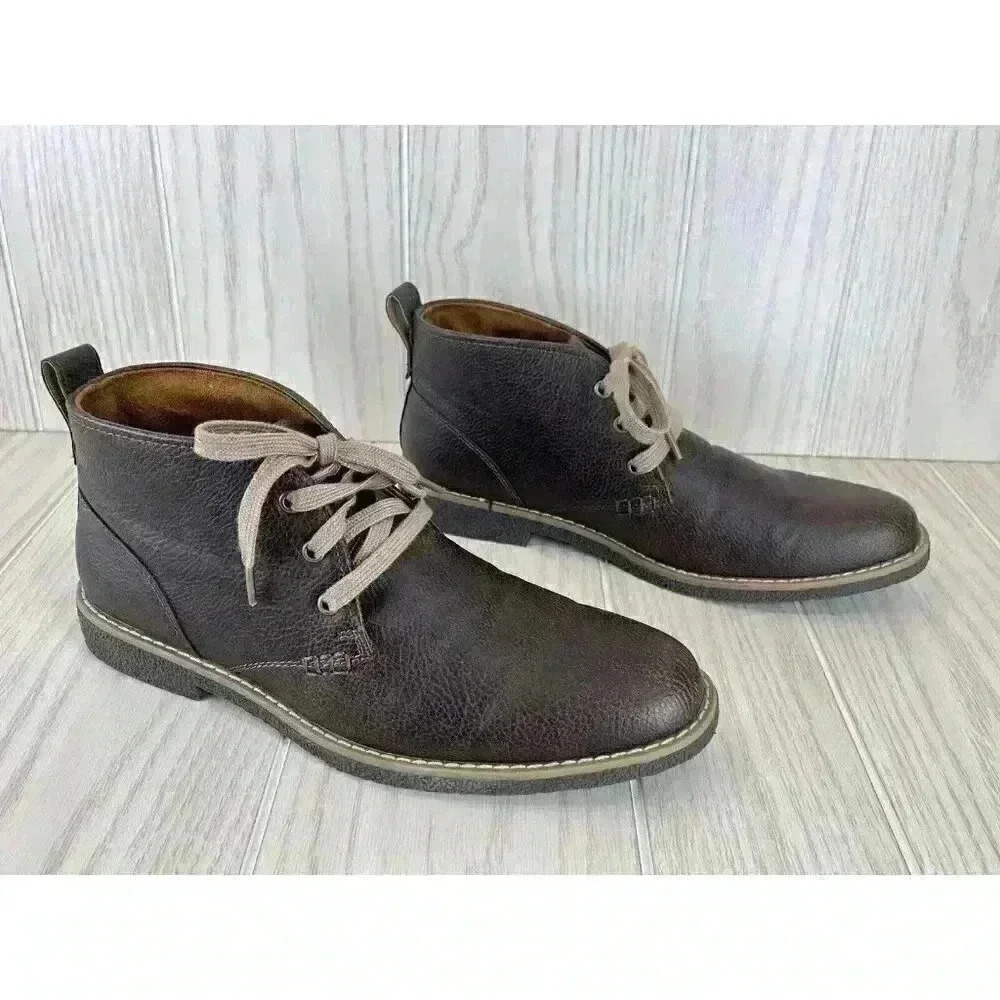 Deer Stags Chukka Boots Boys 7M Freeport Jr. Dark Brown Comfort Lace Up Shoe EUC - Picture 2 of 9